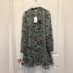 Walter Baker Green Heidi Floral Metallic Ruffled Shirt Dress Size S NWT